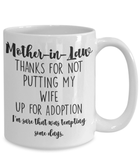 Modwnfy Mother in Law Gifts, Thanks for Not Putting My Husband Up for Adoption Glass Coffee Mug, Father Mother in Law Gifts from Daughter in Law for