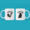 rooster and cat mug set