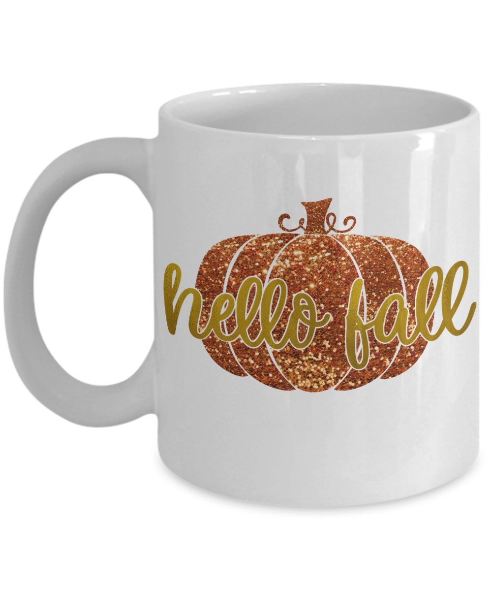 Hello Fall Mug - Cute Pumpkin Glitter Halloween Gift | The Improper Mug